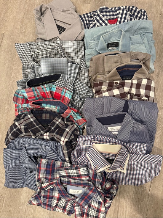 Zara Other - Assorted ZARA Plaid and Solid Button-Down Shirts - Blue, Red, Gray, Brown (LOT)